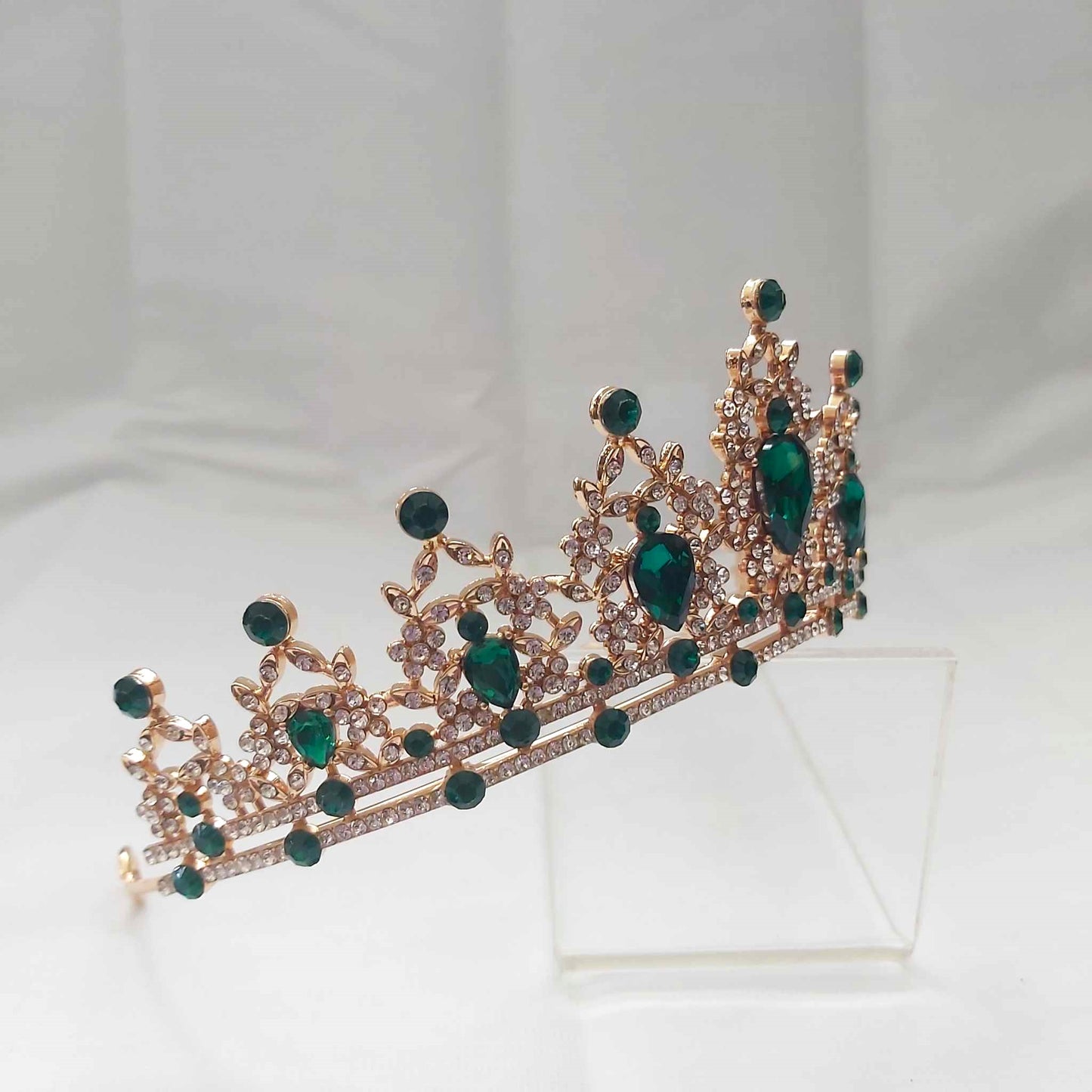 Green Rhinestones Crown Tiara Baroque (CR32)