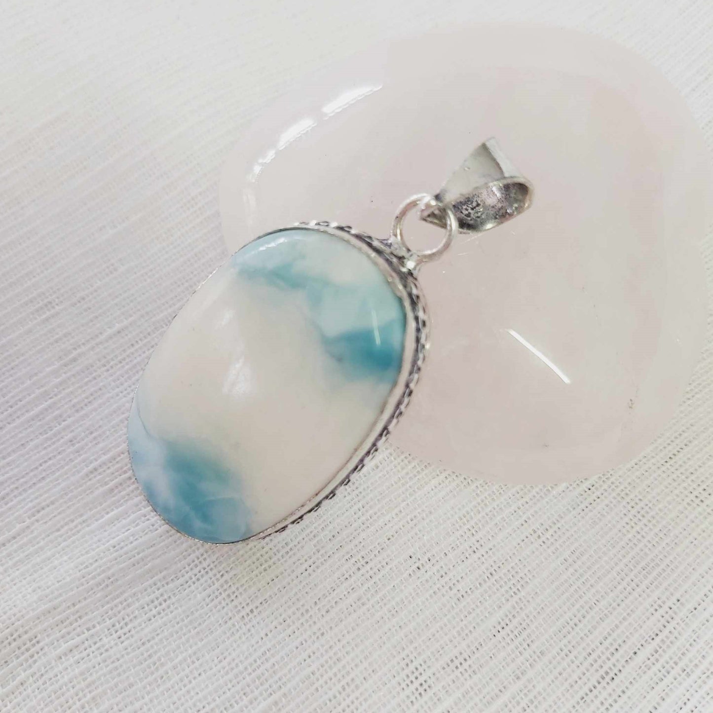 Larimar Pectolite Gemstone Crystal Goddess Pendant (E1787)