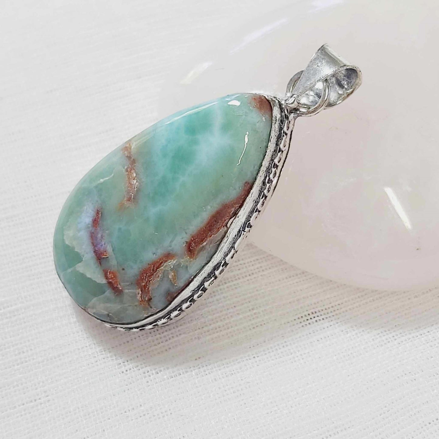 Larimar Pectolite Gemstone Crystal Goddess Pendant (E745)