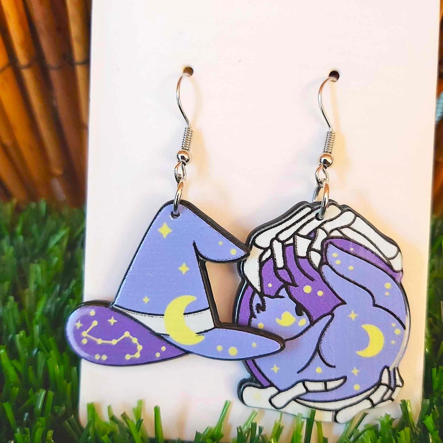 Handmade Witch Hat & Crystal Ball Earrings