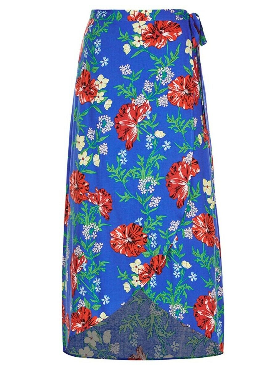 Crossroads Viscose Blue Polynesian Floral Wrap Maxi Skirt