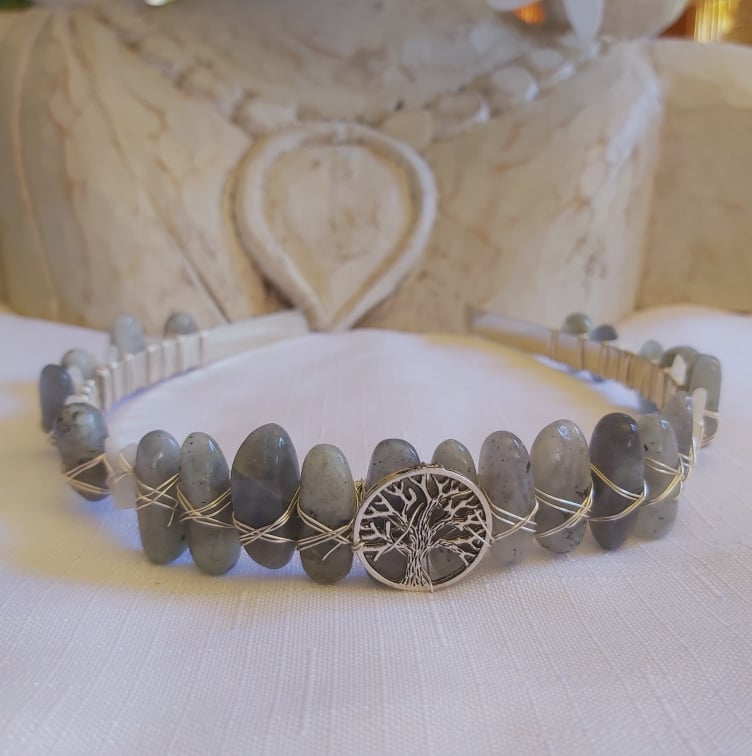 Labradorite & Moonstone Gemstone Crown Tiara Baroque Handmade (CR26)