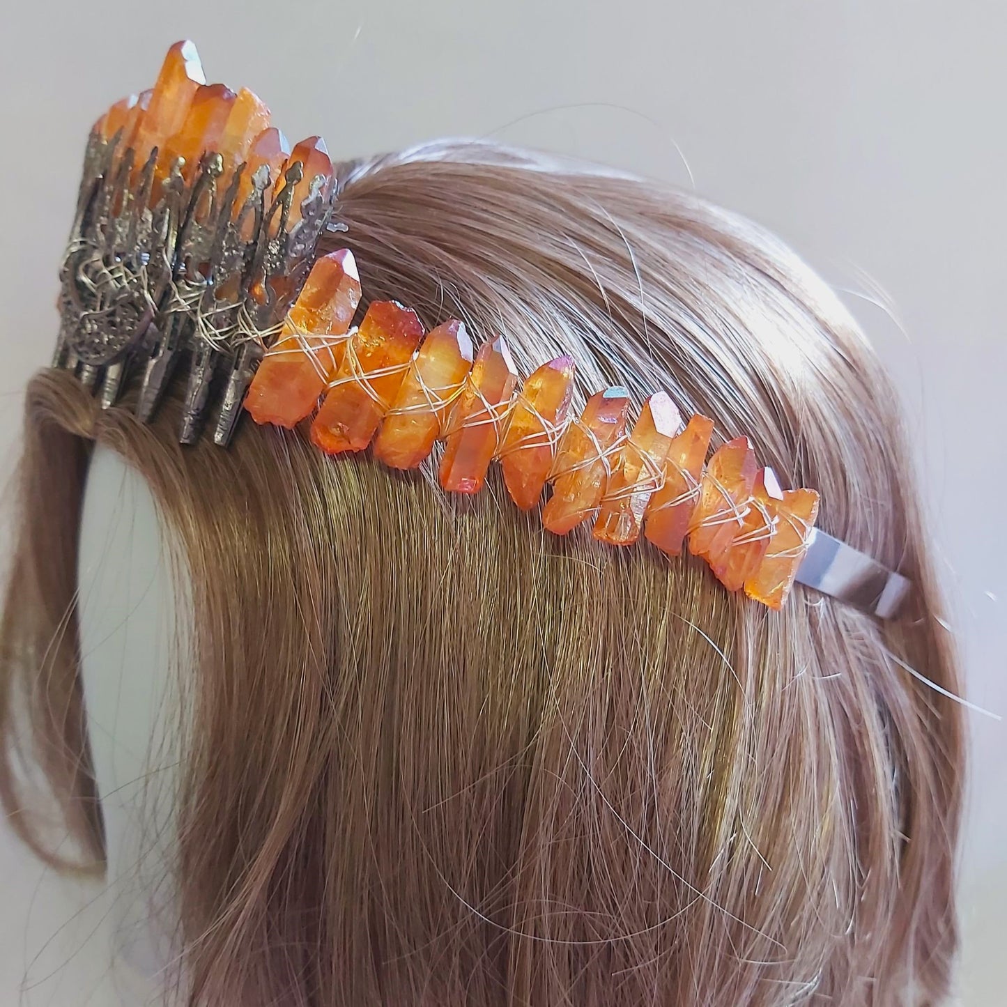 Quartz Crystal Gemstone Crown Tiara Handmade (CR47)