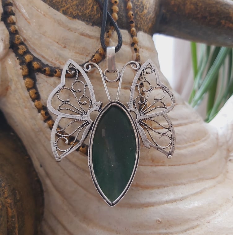 Aventurine Good Luck Gemstone Butterfly Pendant (E1511)