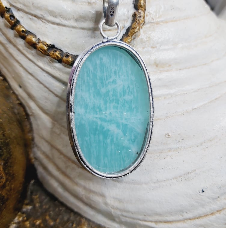 Amazonite Speaking Ones Truth Gemstone Pendant (E1642)