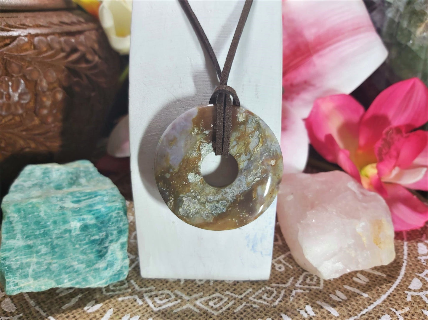 Moss Agate Safety Circle Pendant (E845)