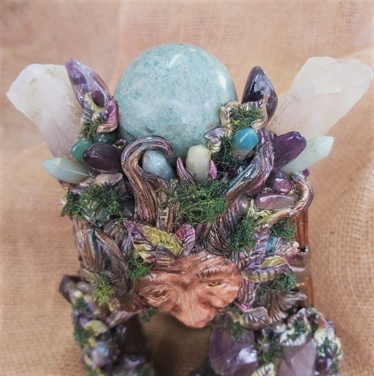Handmade Crystal Sculpture Decor – Amethyst, Aventurine, Calcite, Green Jade & Rainbow Moonstone (Deco 5)