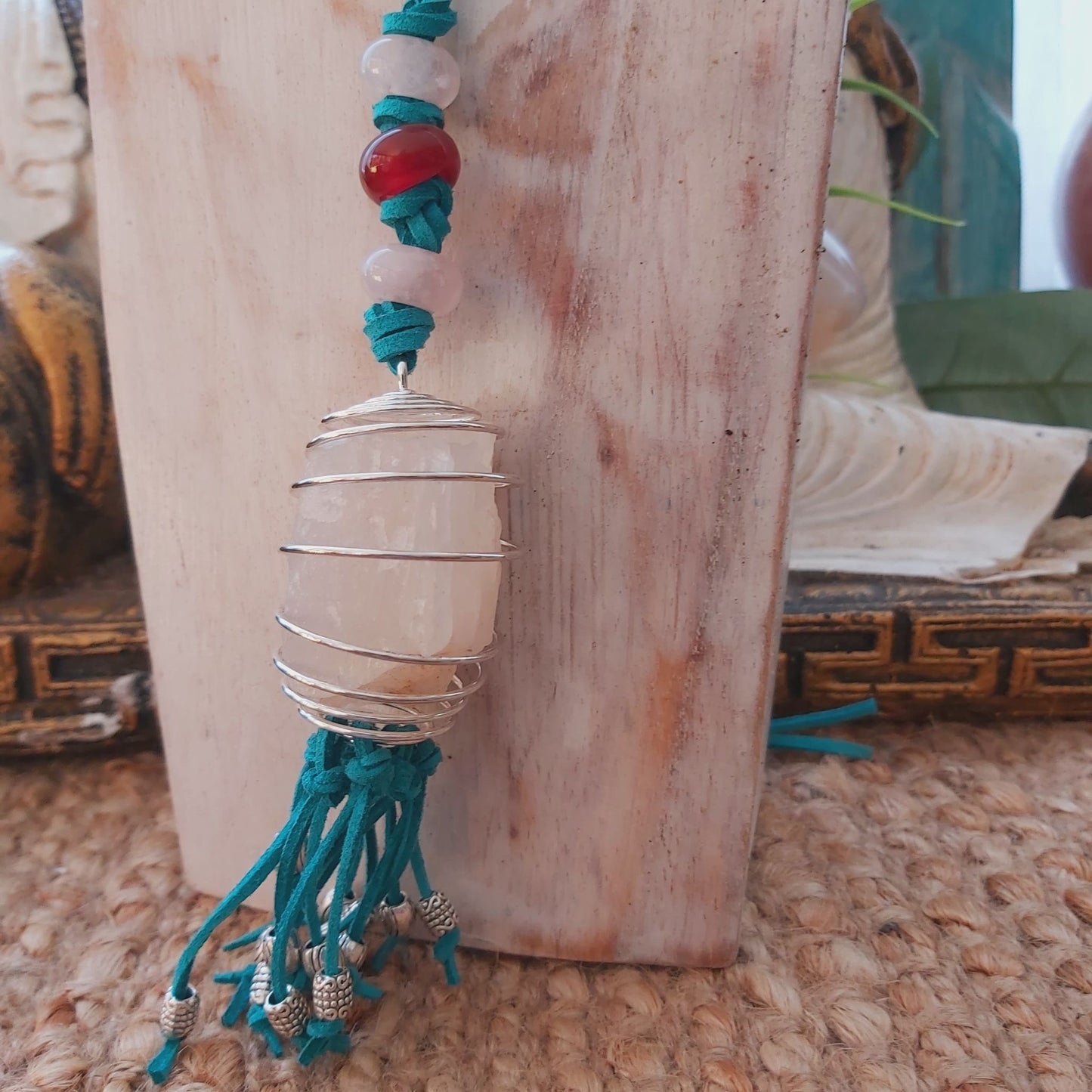 Handmade Long Clear Quartz Pendant (E1493)