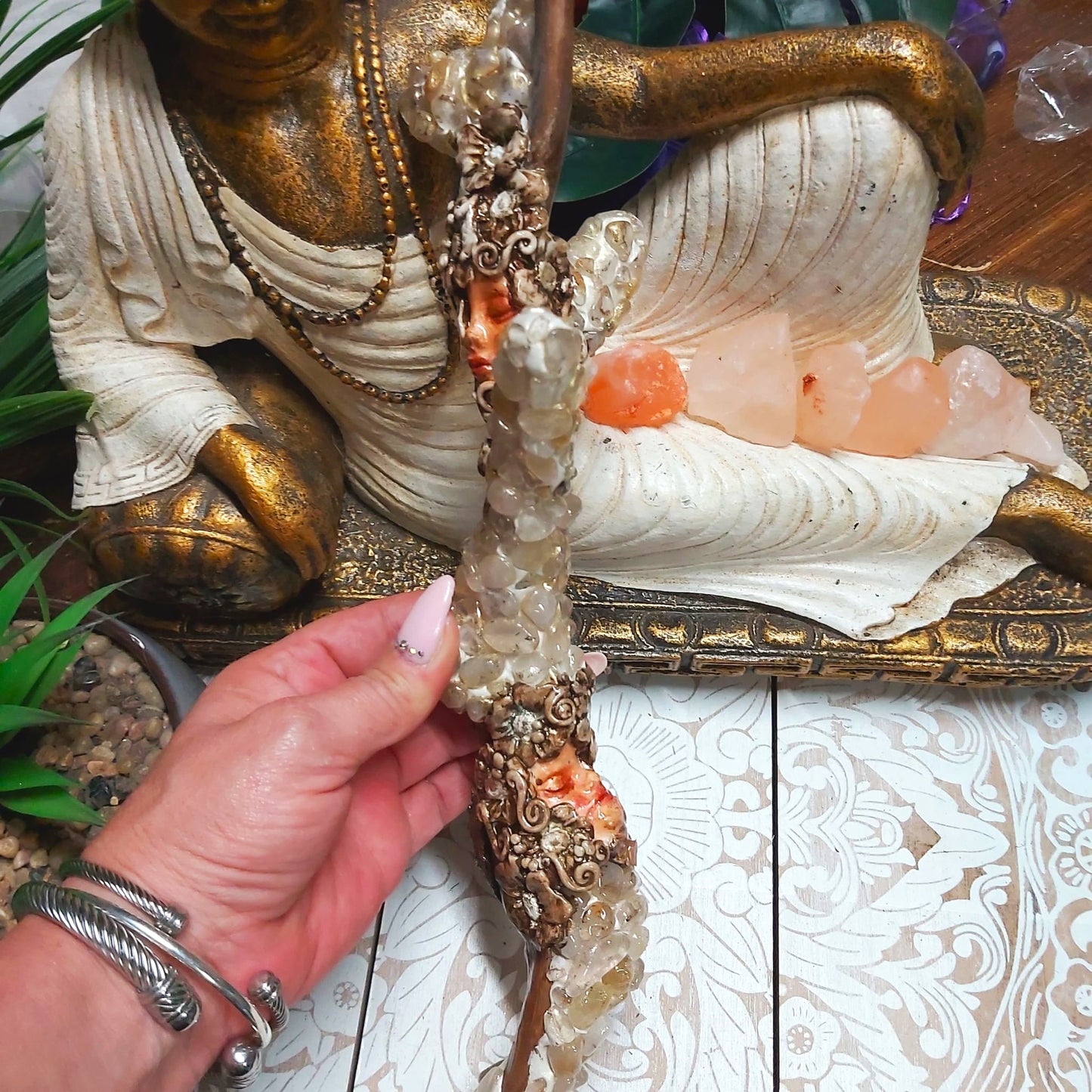 Handmade Nikati Golden Healer Quartz Gemstone Crystal Wand (#181)