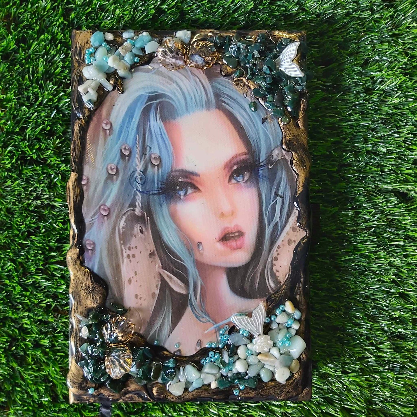 Handmade Gemstone Journal Diary Notebook with Amazonite & Blood Stone