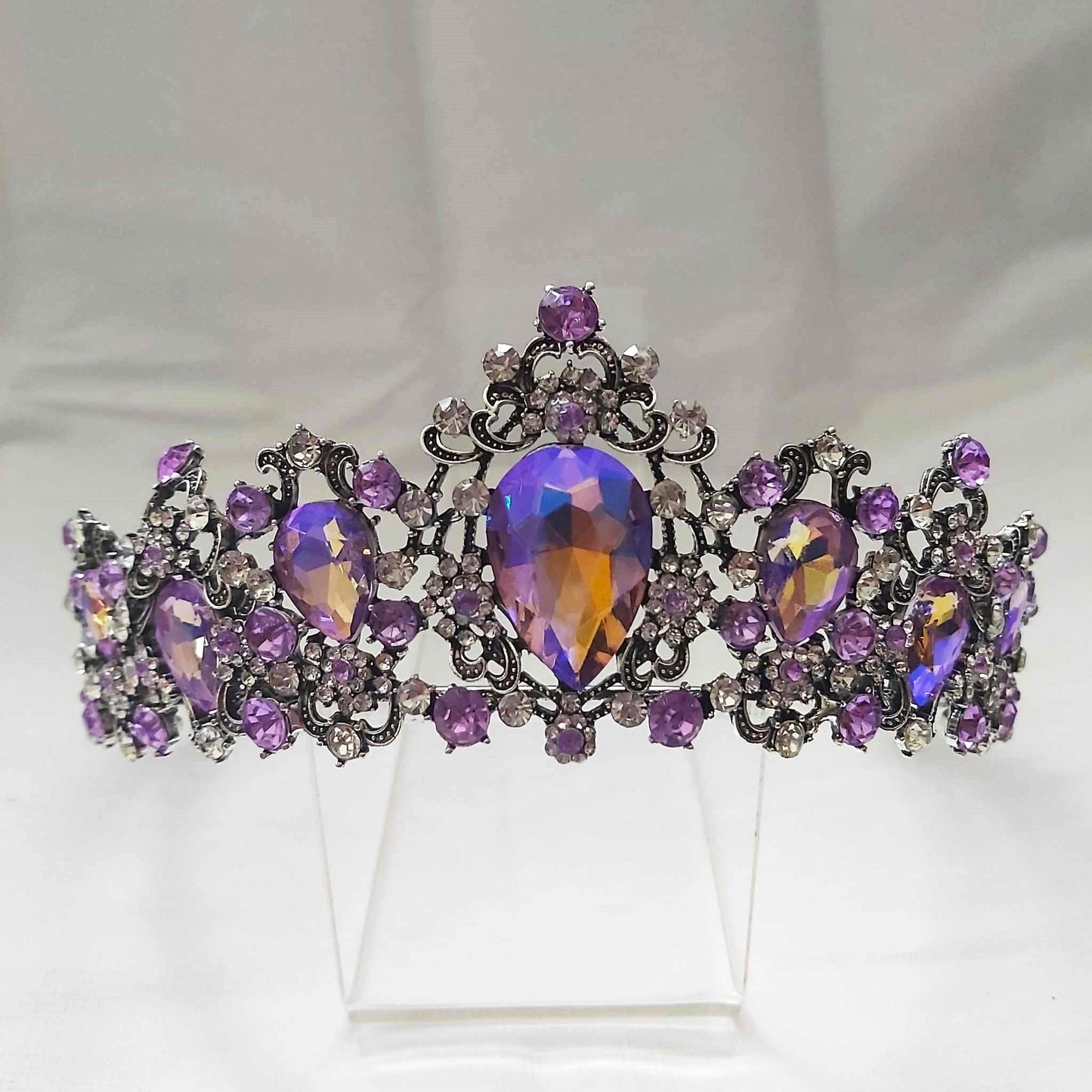 Purple Rhinestones Crown Tiara Baroque (CR23)