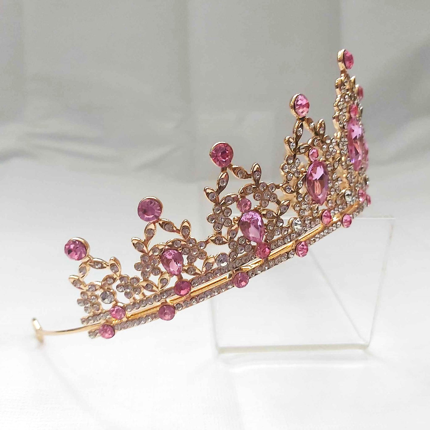 Pink Rhinestones Crown Tiara Baroque (CR27)