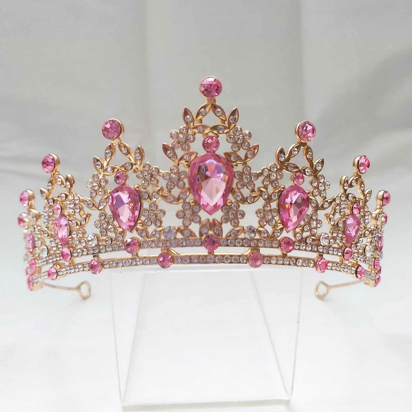Pink Rhinestones Crown Tiara Baroque (CR27)
