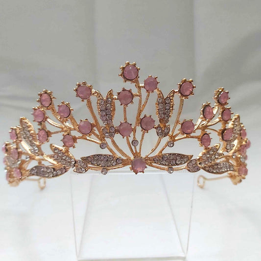 Pink Rhinestones Crown Tiara Baroque (CR28)