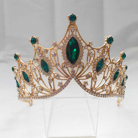 Green Rhinestones Crown Tiara Baroque (CR31)