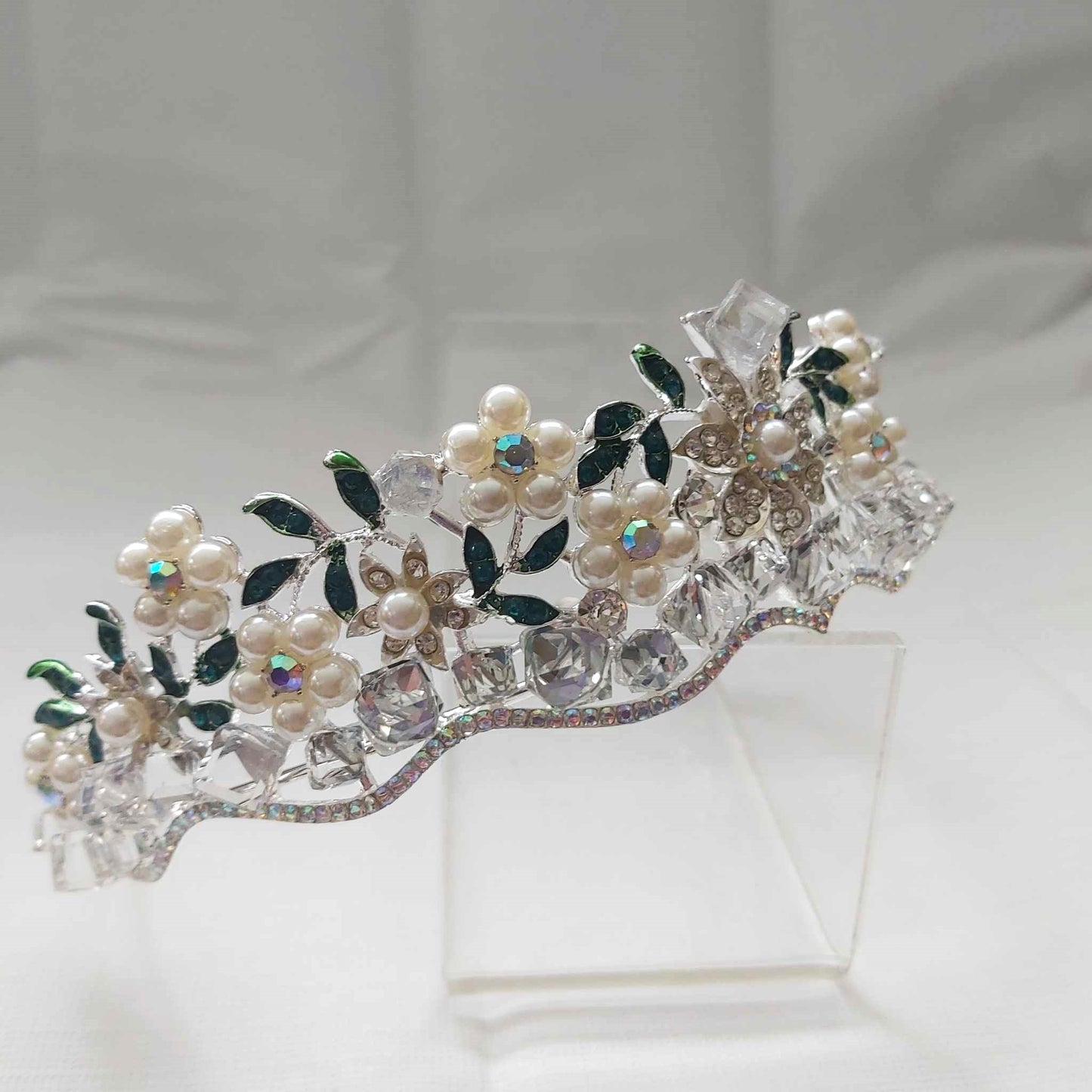 Silver Rhinestones Crown Tiara Baroque (CR34)