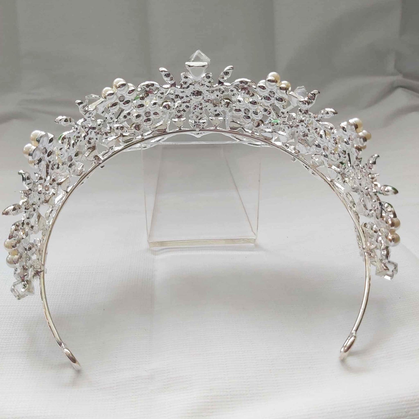 Silver Rhinestones Crown Tiara Baroque (CR34)