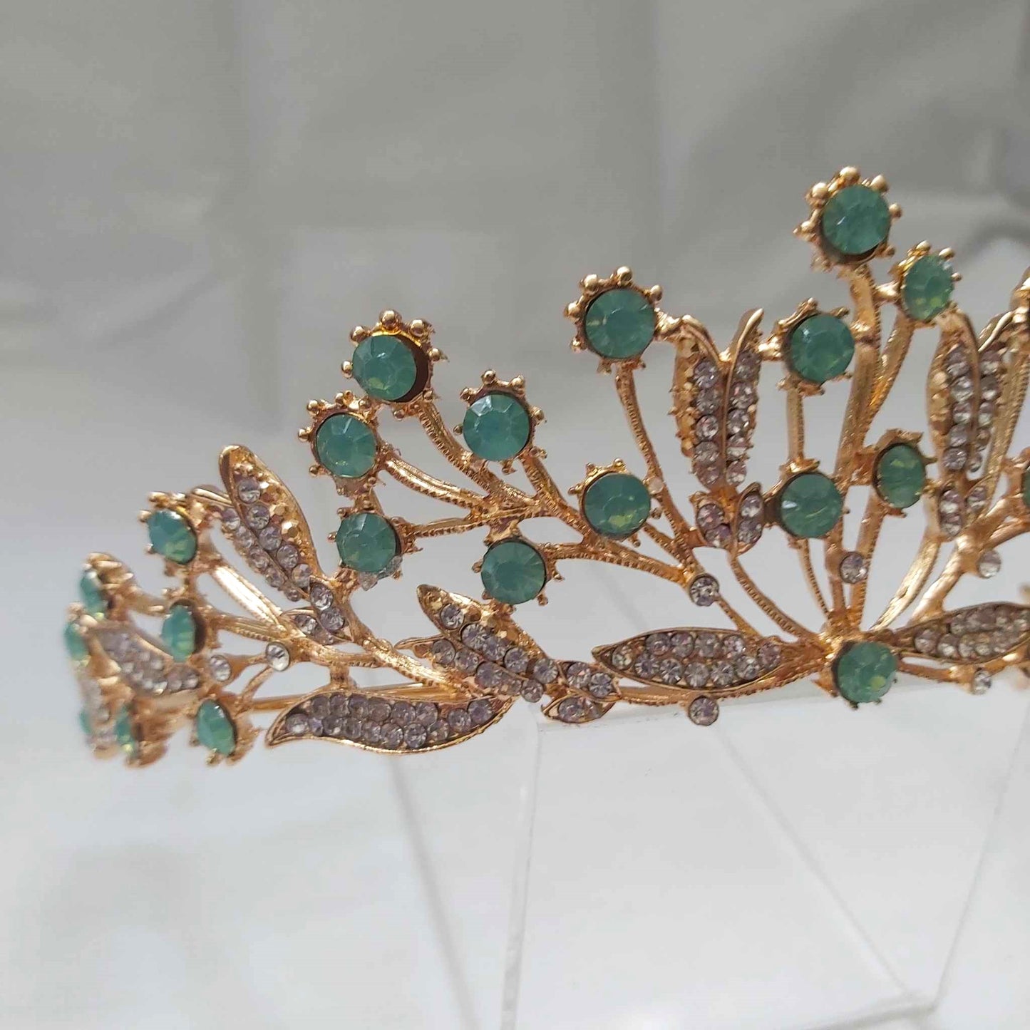 Green Rhinestones Crown Tiara Baroque (CR35)