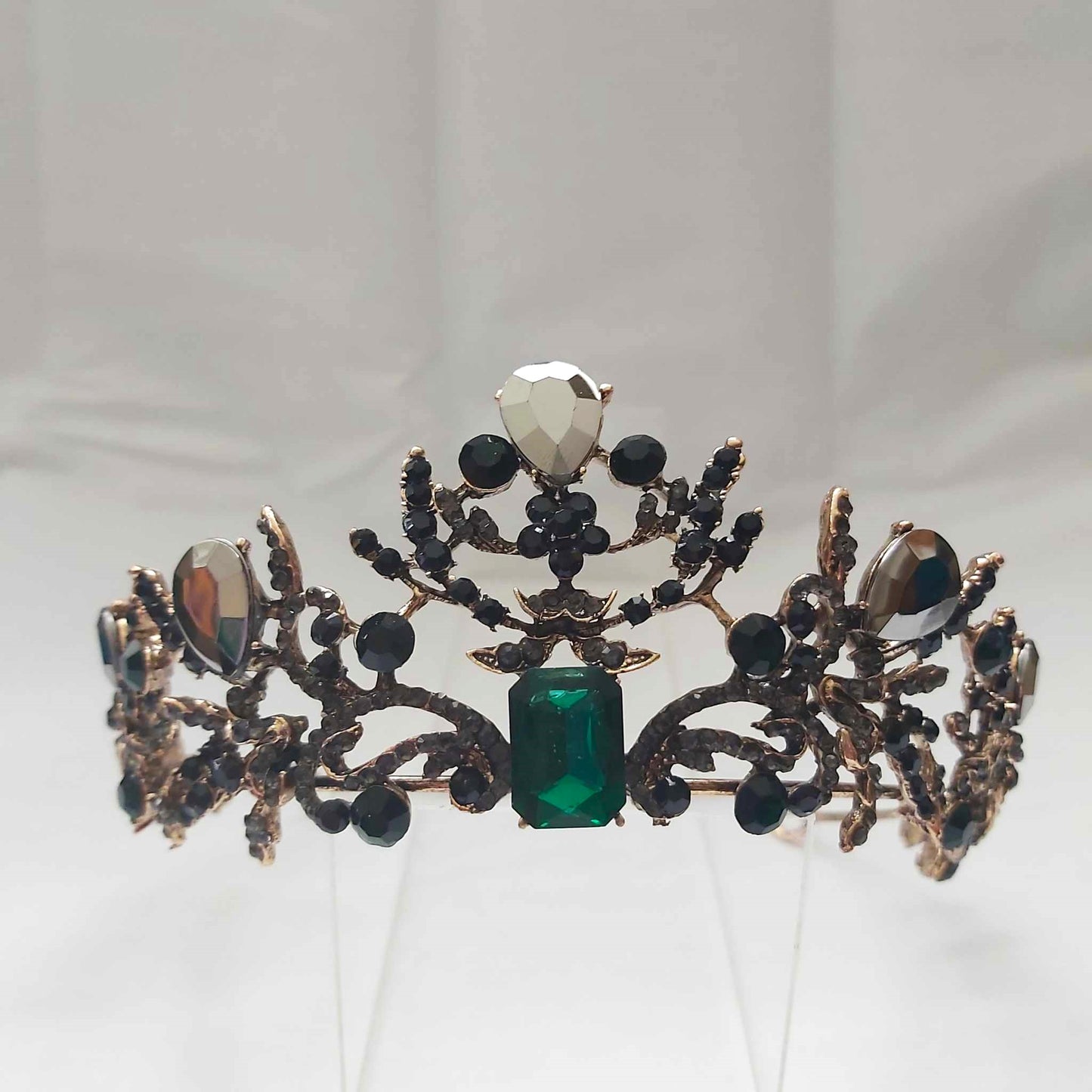 Green Rhinestones Crown Tiara Baroque (CR36)