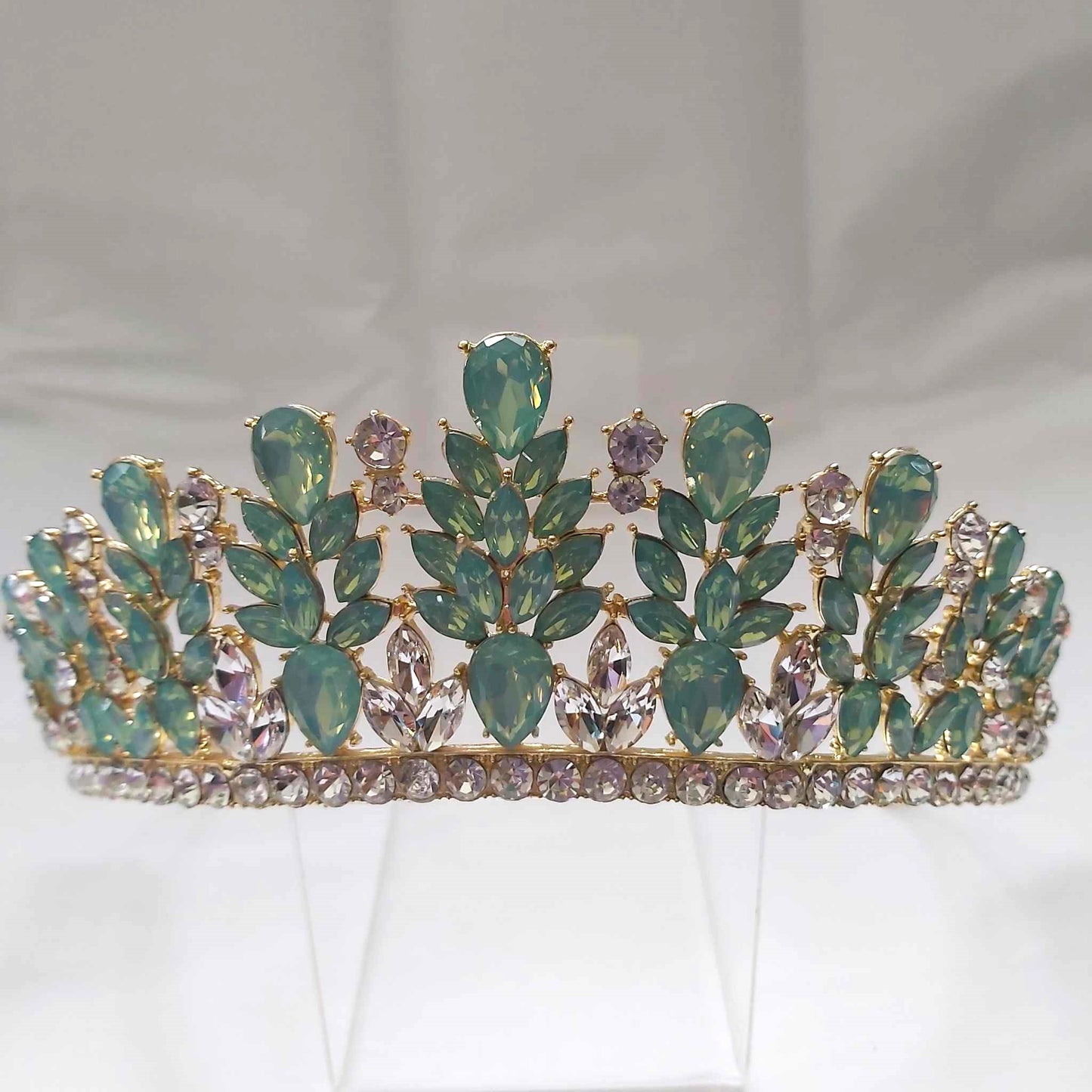 Green Rhinestones Crown Tiara Baroque (CR38)