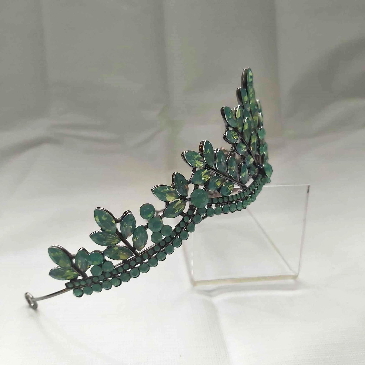 Green Rhinestones Crown Tiara Baroque (CR40)