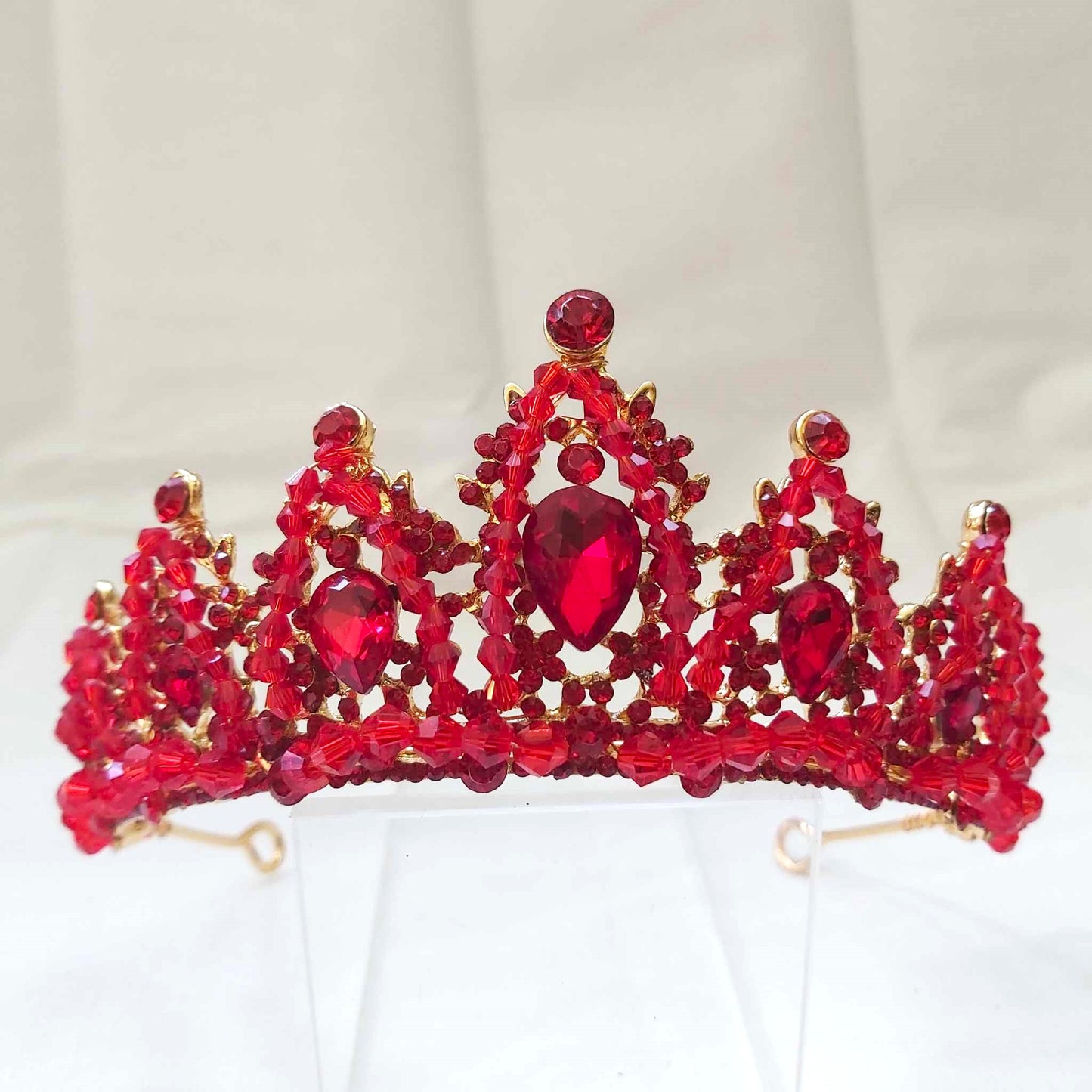 Red Rhinestones Crown Tiara Baroque (CR43)