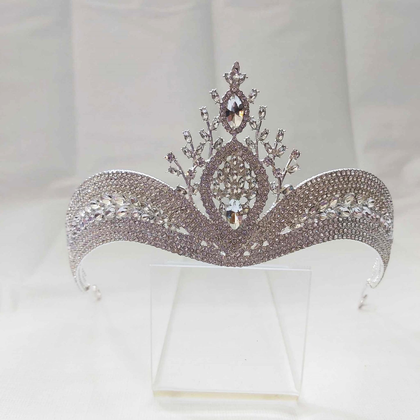 Silver Rhinestones Crown Tiara Baroque (CR49)