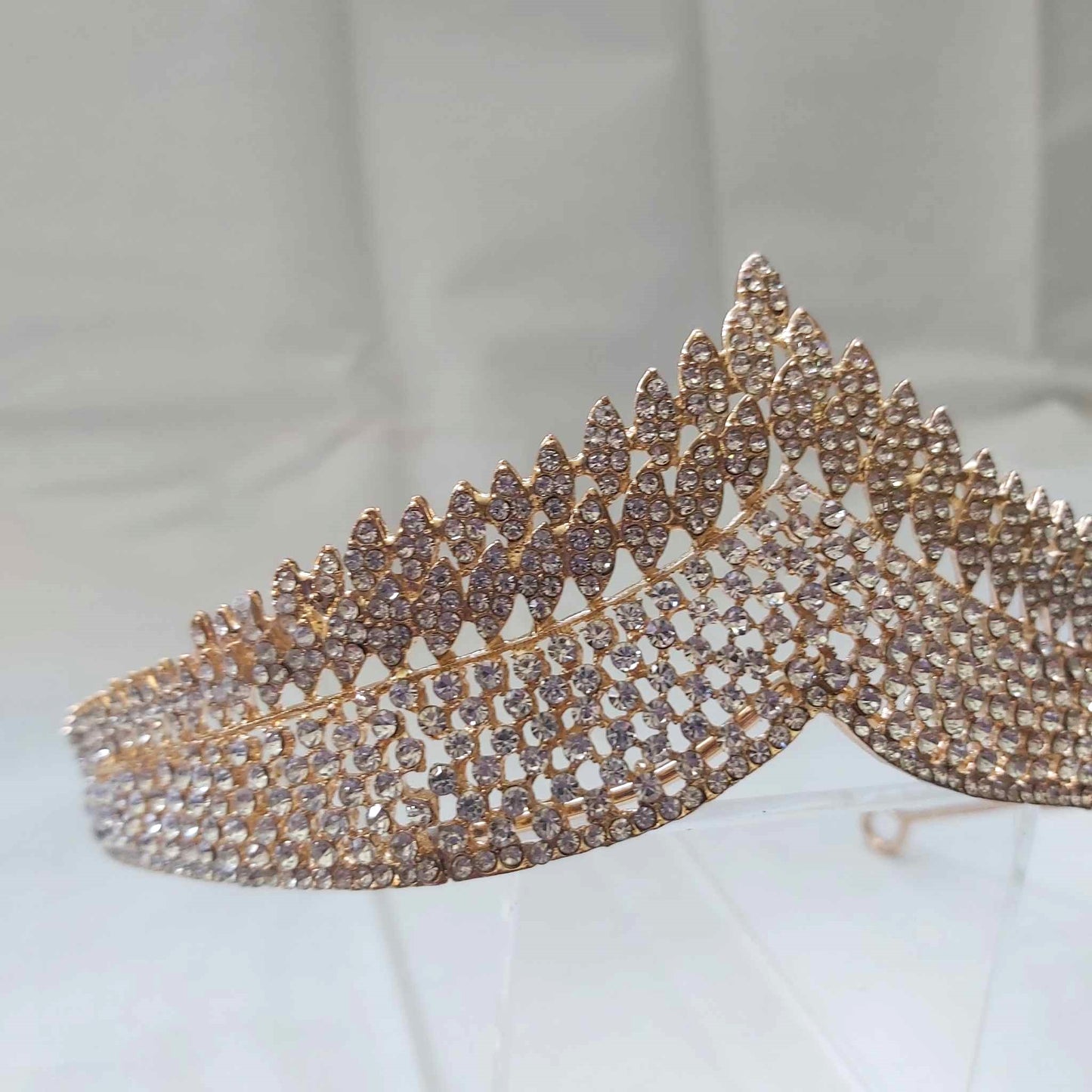 Gold Rhinestones Crown Tiara Baroque (CR52)