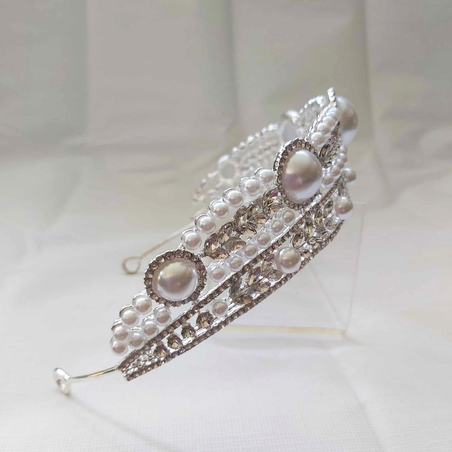 Silver Rhinestones Crown Tiara Baroque (CR53)