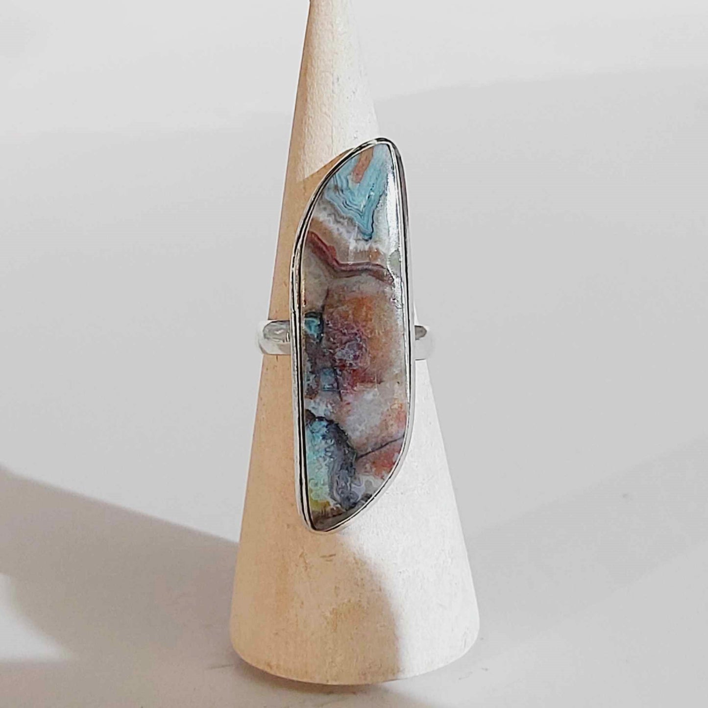 Mexican Laguna Agate Gemstone Ring US 9 (E1619)