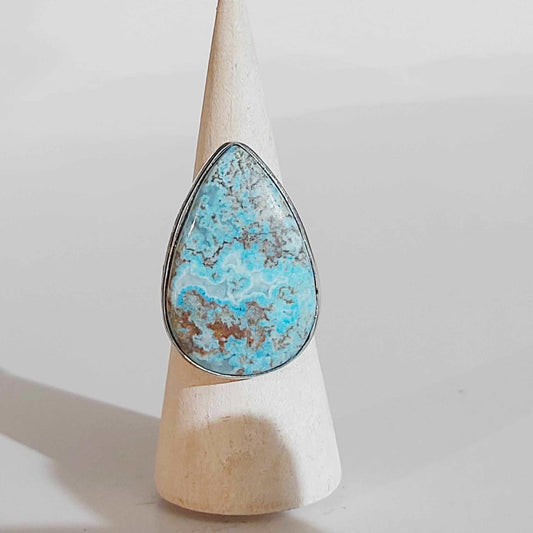 Mexican Laguna Agate Gemstone Ring US 9 (E1623)