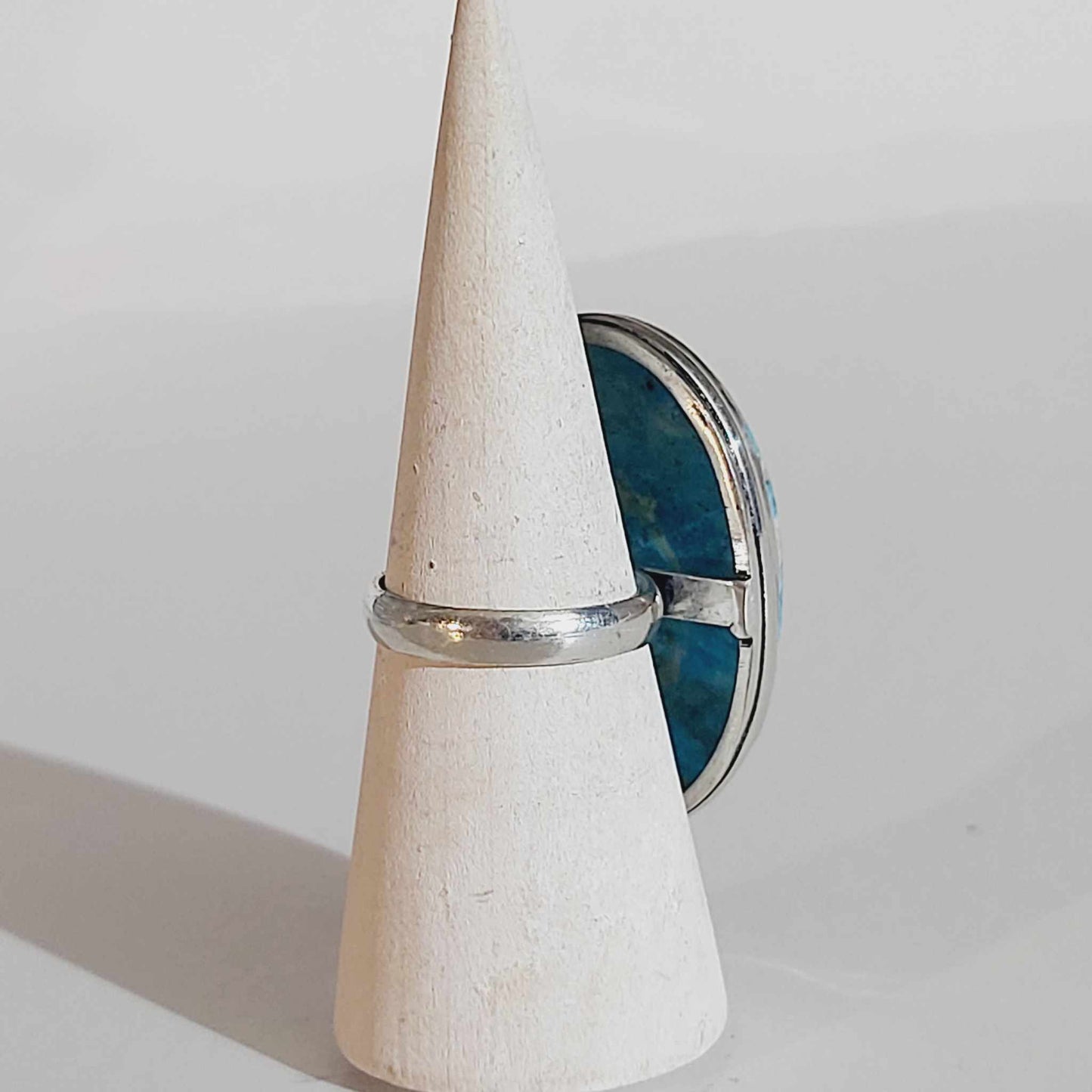 Mexican Laguna Agate Gemstone Ring US 10 (E1624)