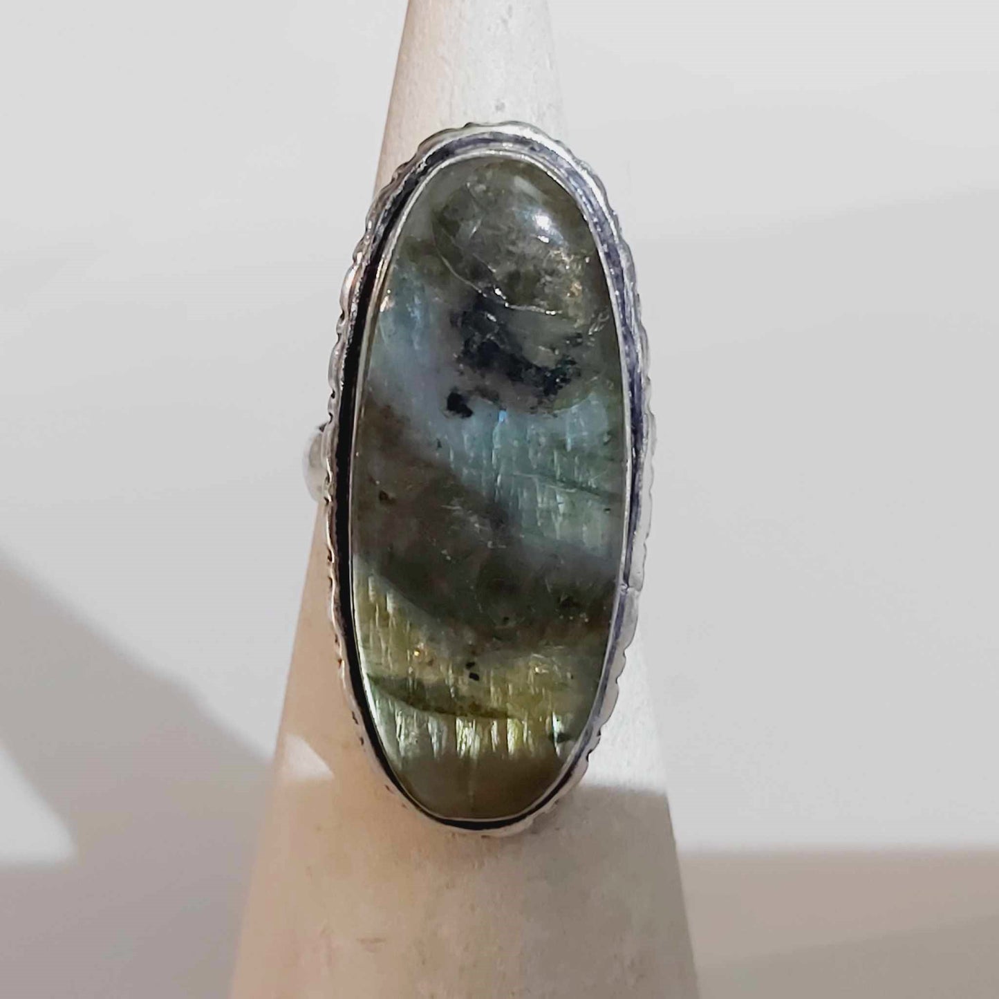 Labradorite Protection Gemstone Ring US 7.5 or UK O (E1729)