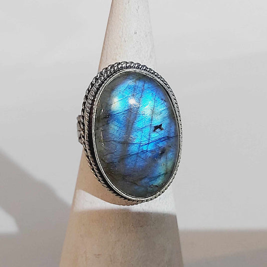 Labradorite Protection Gemstone Ring US 8 or UK P (E1730)