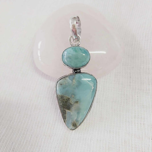Larimar Pectolite Gemstone Crystal Goddess Pendant (E1784)