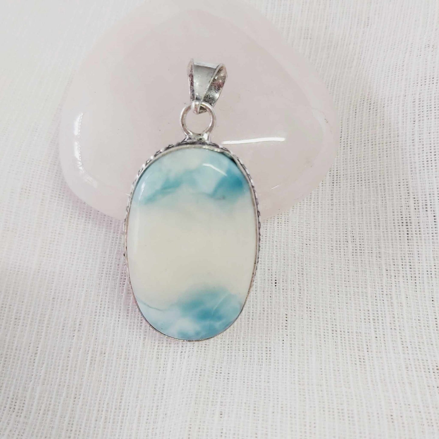 Larimar Pectolite Gemstone Crystal Goddess Pendant (E1787)