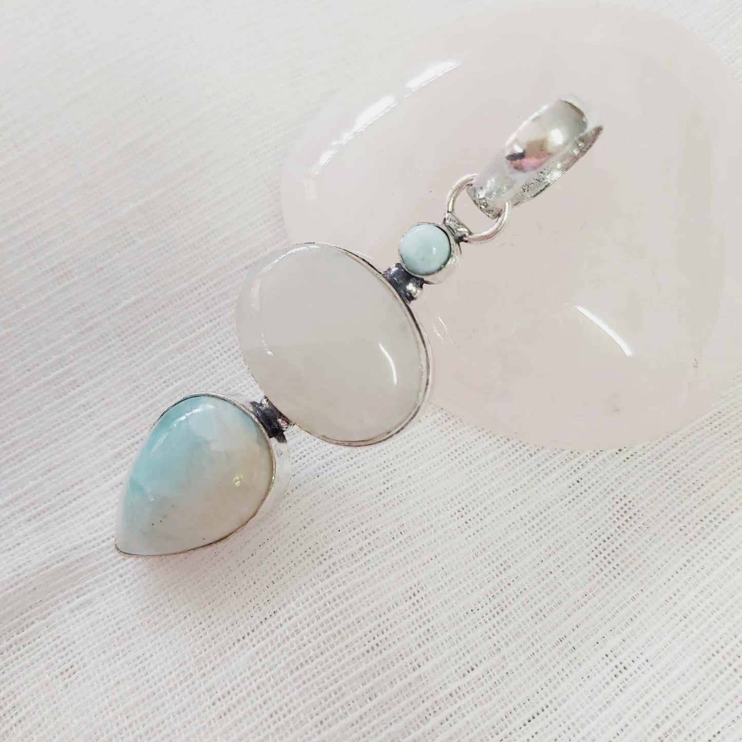 Moonstone & Larimar Gemstone Crystal Pendant (E1789)