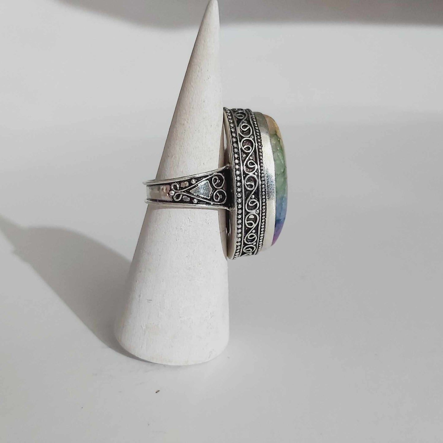 Agate Physical Wellbeing Gemstone Ring US 8.5 (E2416)