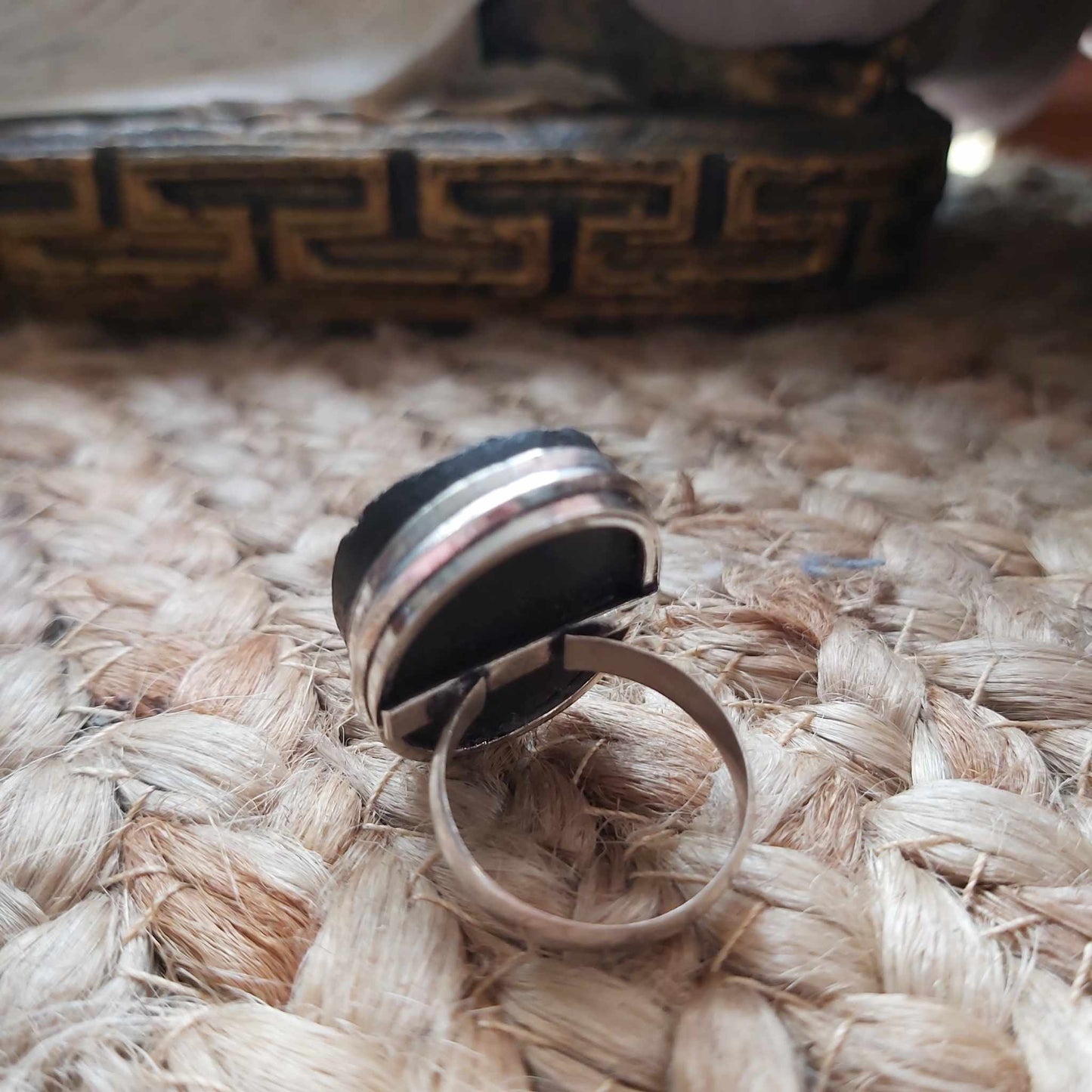 Black Tourmaline Psychic Protection Ring US 8.5 (E2462)