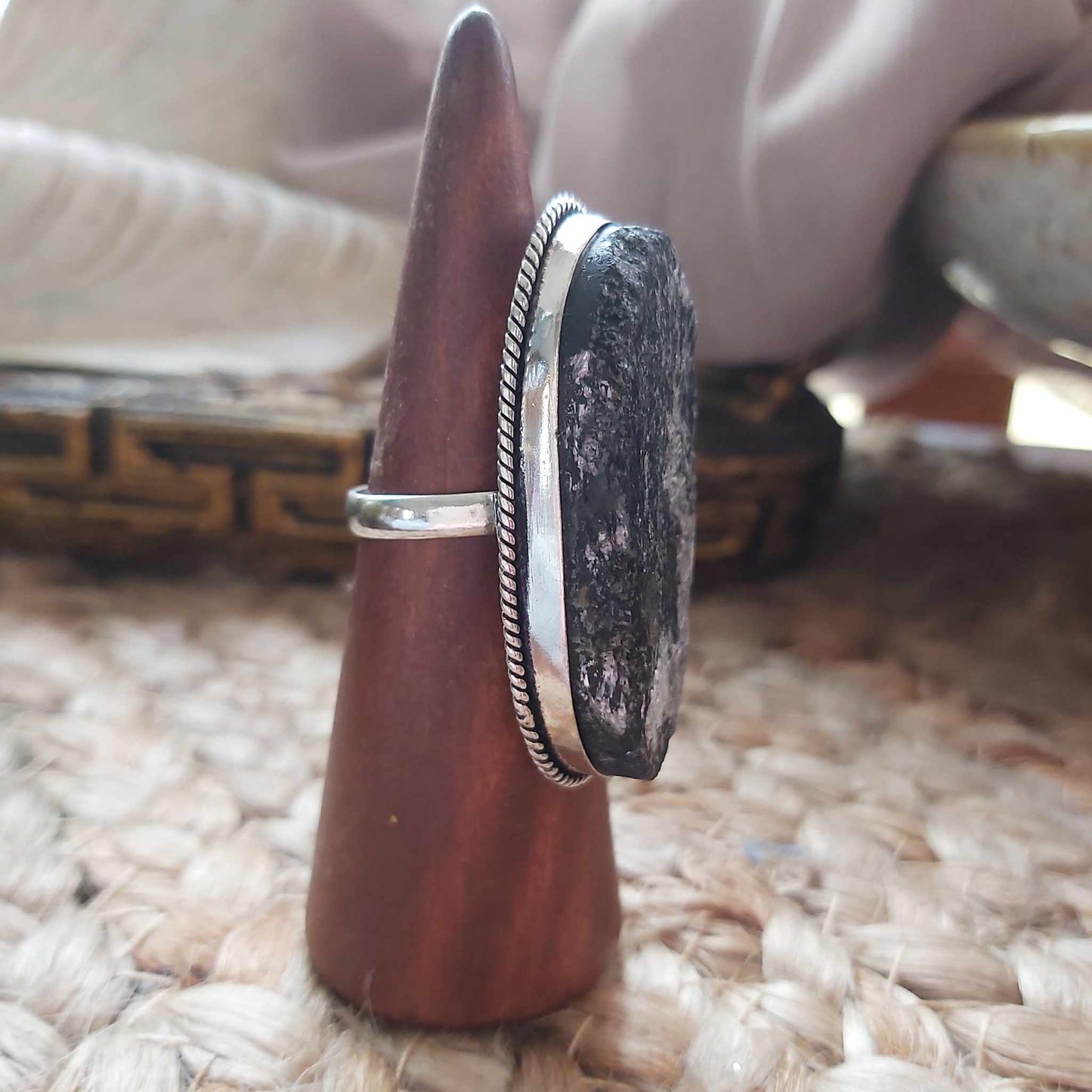 Black Tourmaline Psychic Protection Ring US 8.5 (E2463)