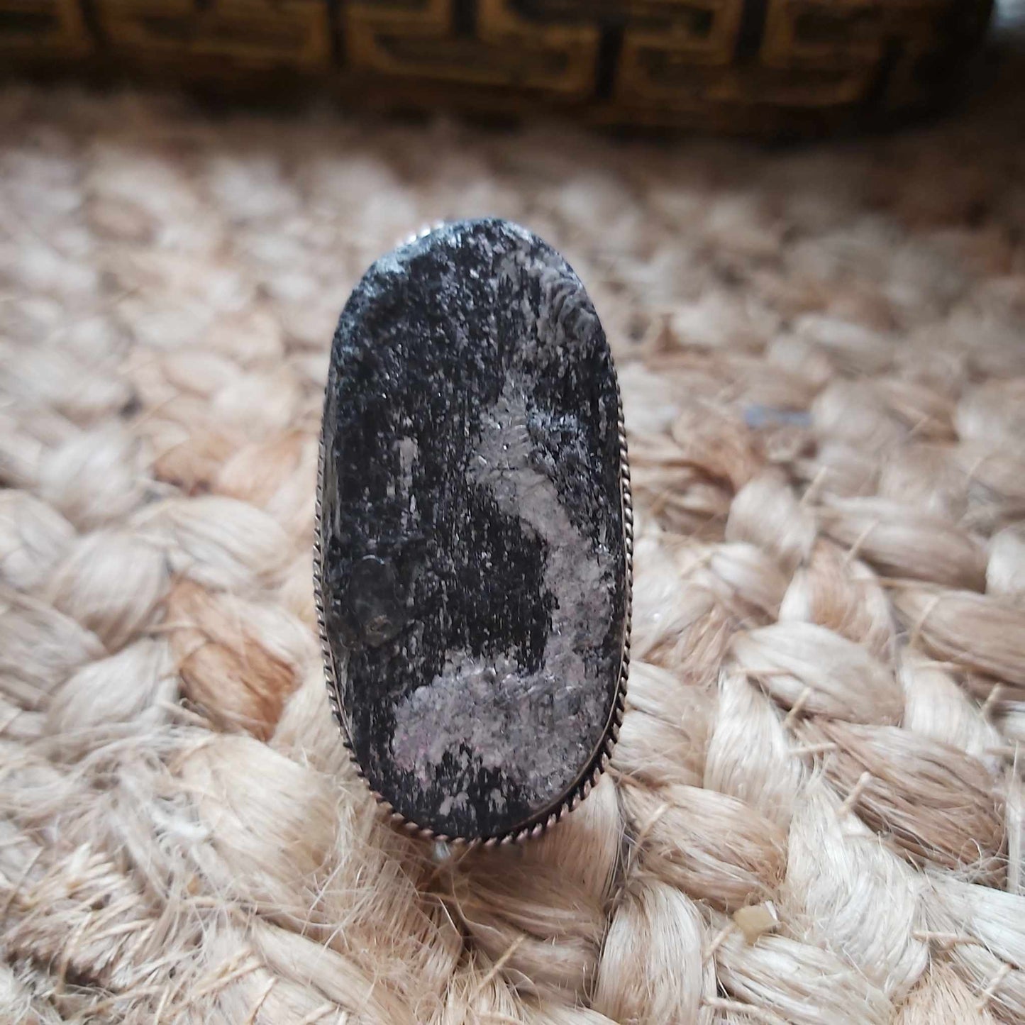 Black Tourmaline Psychic Protection Ring US 8.5 (E2463)