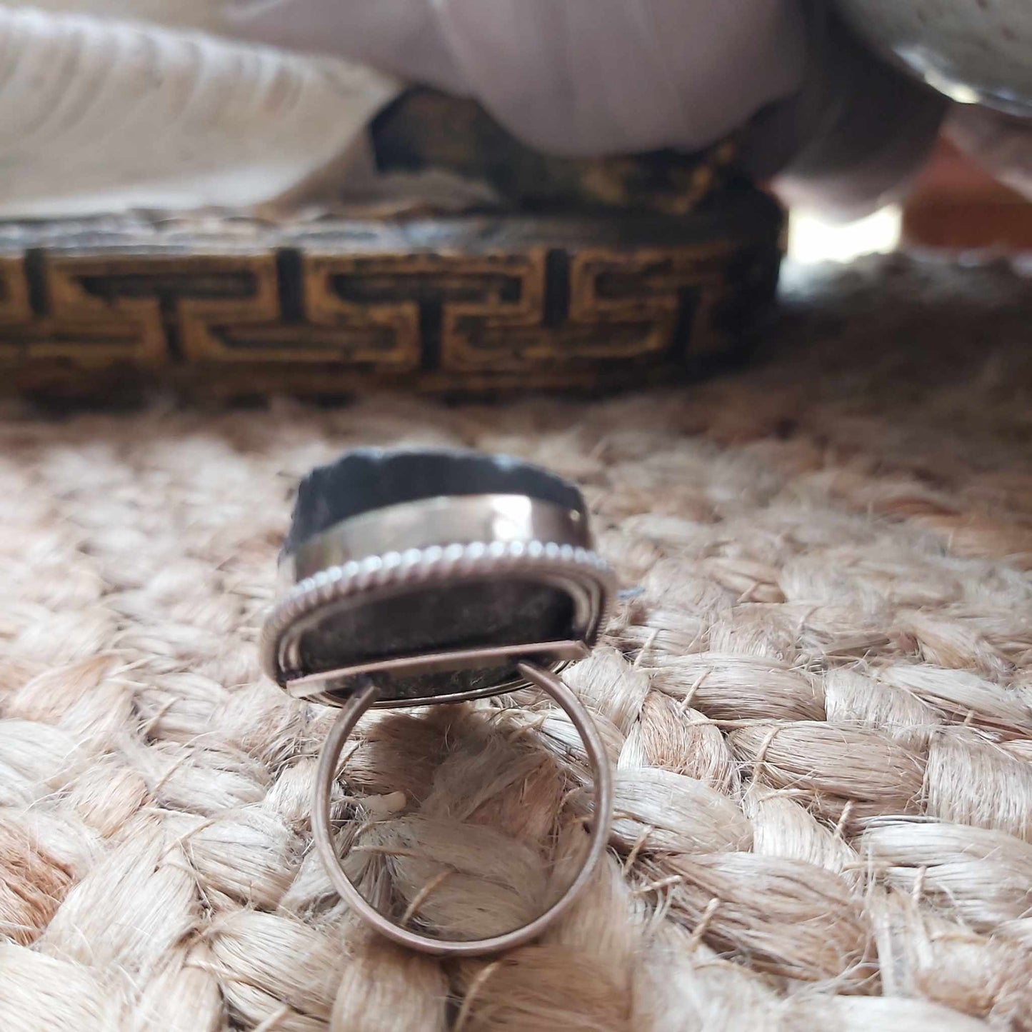 Black Tourmaline Psychic Protection Ring US 8.5 (E2463)