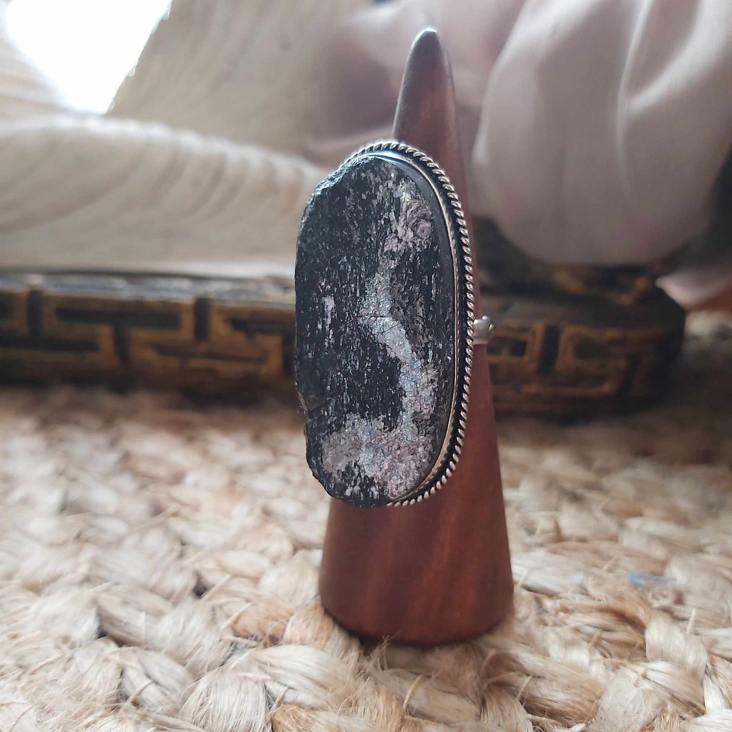 Black Tourmaline Psychic Protection Ring US 8.5 (E2463)