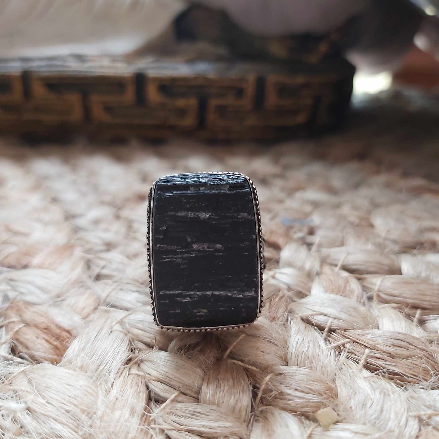 Black Tourmaline Psychic Protection Ring US 8.5 (E2467)