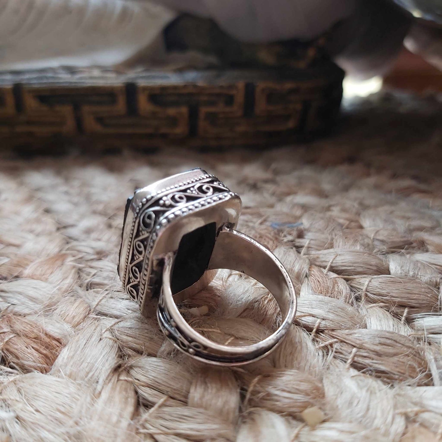 Black Tourmaline Psychic Protection Ring US 8.5 (E2467)