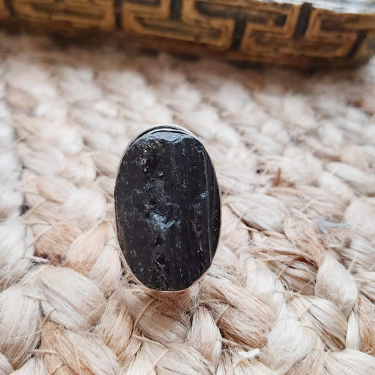 Black Tourmaline Psychic Protection Ring US 6.5 (E2473)