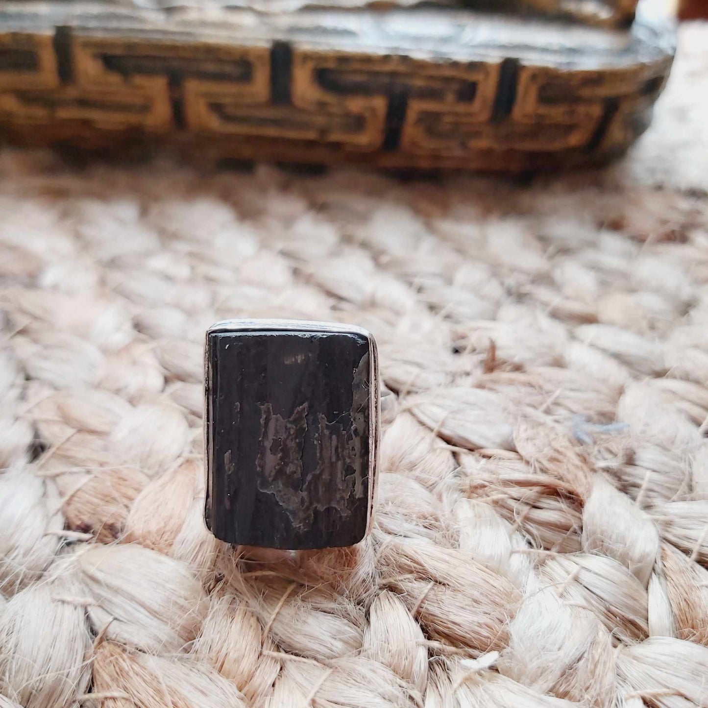Black Tourmaline Psychic Protection Ring US 7.5 (E2475)