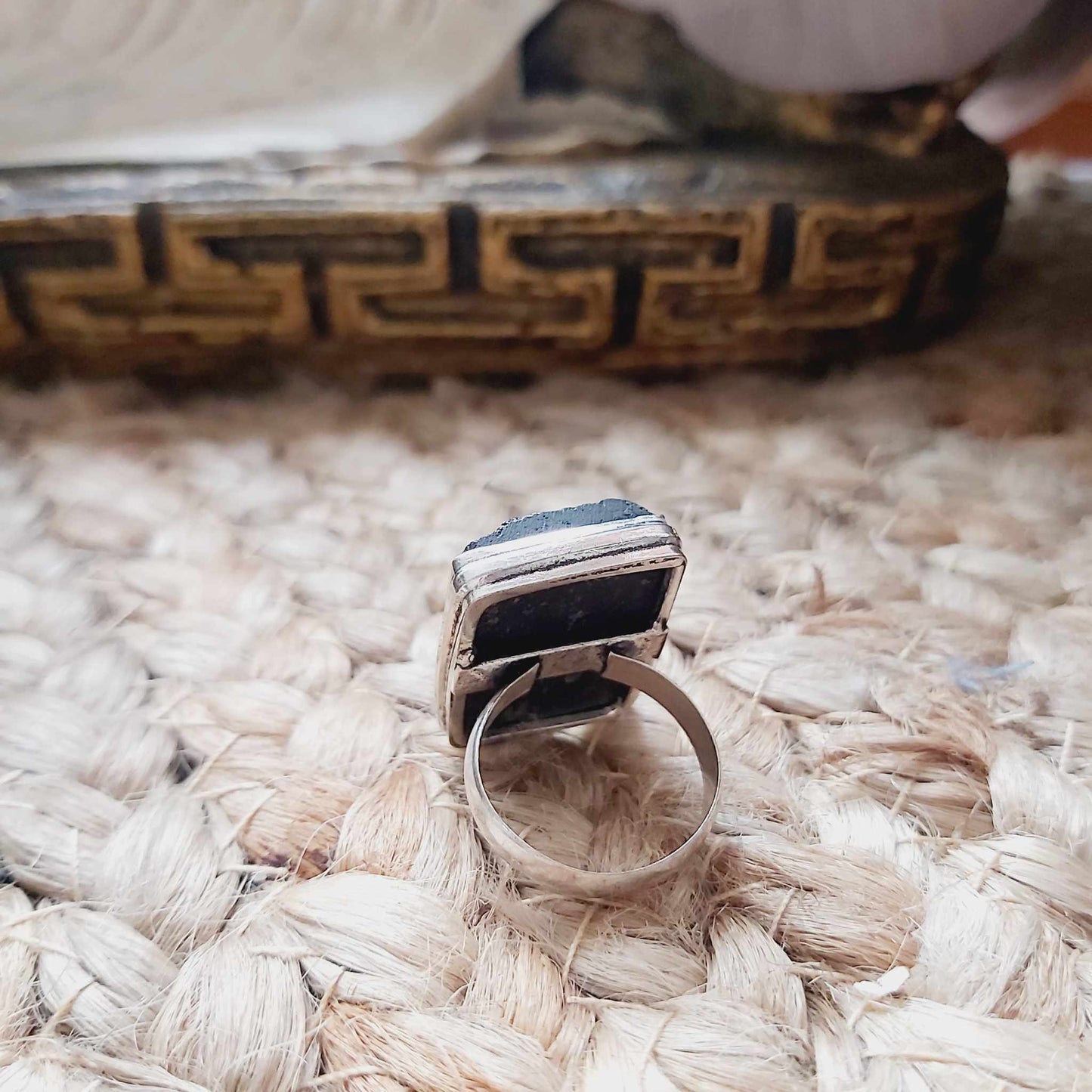 Black Tourmaline Psychic Protection Ring US 7.5 (E2475)