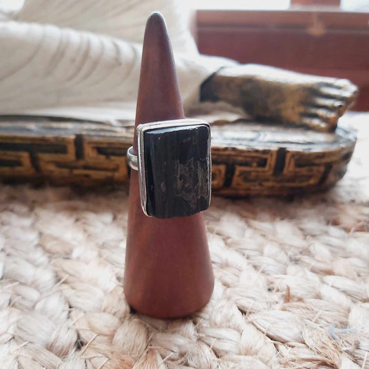 Black Tourmaline Psychic Protection Ring US 7.5 (E2475)
