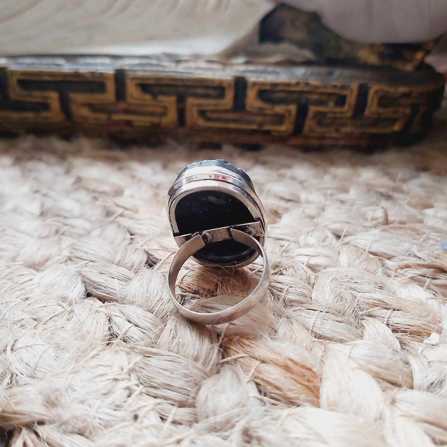 Black Tourmaline Psychic Protection Ring US 7.5 (E2476)